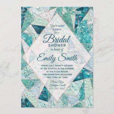 Teal Mosaic Marble Modern Bridal Shower Invitations
