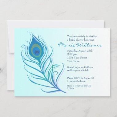 Teal Peacock Feather Bridal Shower Invitations
