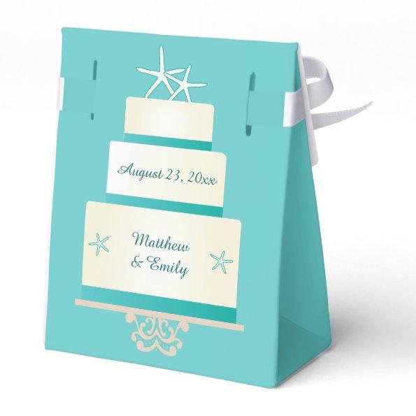Teal Starfish Wedding Cake Favor Box