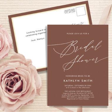 Terracotta Elegant Script Modern Bridal Shower Invitation PostInvitations