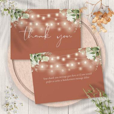 Terracotta Floral Greenery String Lights Thank You Invitations