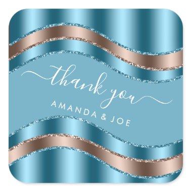 Thank Name Sweet 16th Bridal Shower Blue Glitter Square Sticker