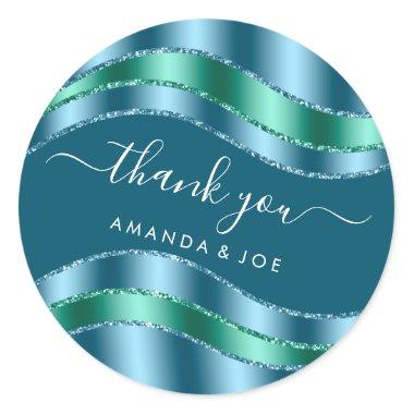 Thank Name Sweet 16th Bridal Shower Blue Teal Classic Round Sticker