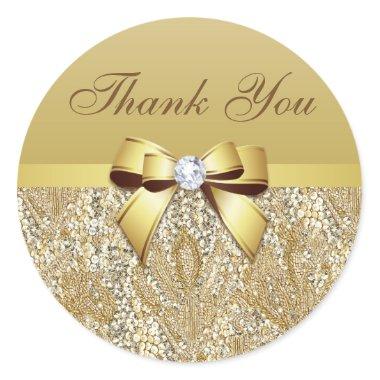 Thank You Faux Gold Sequins Bow Diamond Classic Round Sticker