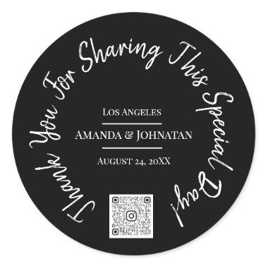Thank You For Sharing Special Day Black QR Logo Classic Round Sticker