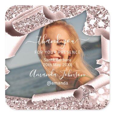 Thank You QUINCEAÑERA Sweet 16th Rose Favor Square Sticker