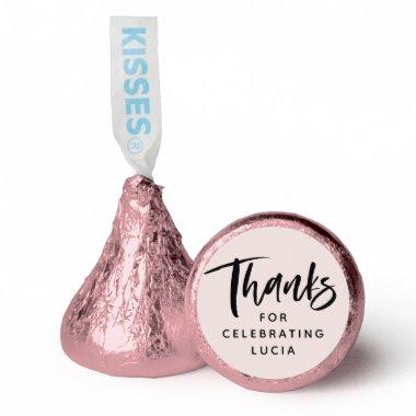 Thanks brush script modern personalized blush pink hershey®'s kisses®