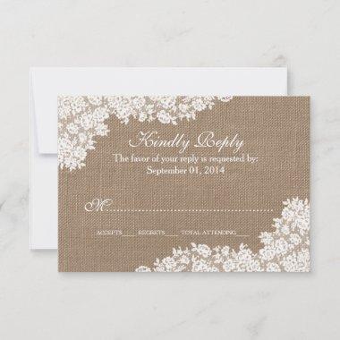 The Rustic Burlap & Vintage White Lace Collection RSVP Card