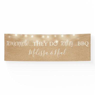 They Do BBQ Rustic String Lights Engagement Banner