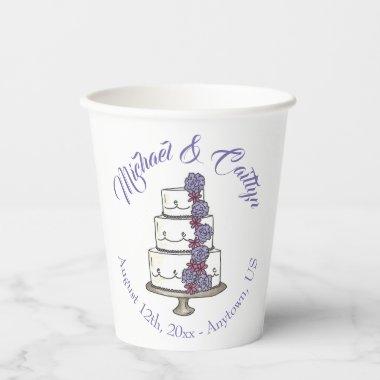 Tiered Purple Floral Wedding Cake Bridal Shower Paper Cups