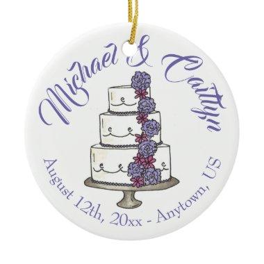 Tiered Wedding Cake Bridal Shower Anniversary Ceramic Ornament