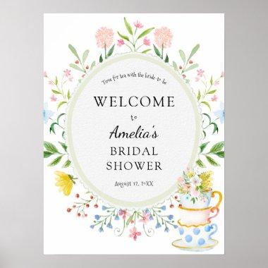 Time for Tea Bridal Shower Wildflower Welcome Poster