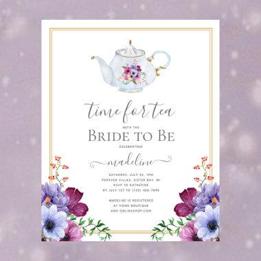 Time For Tea Floral Bridal Shower Invite Flyer