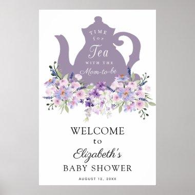 Time for Tea Purple Baby Shower Welcome Sign