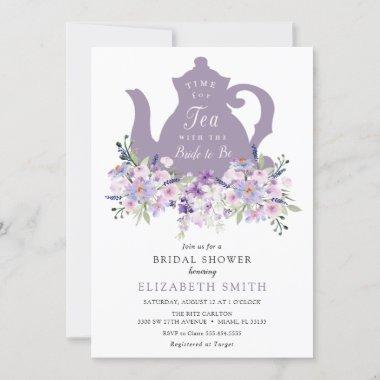Time for Tea Purple Lavender Bridal Shower Invitations