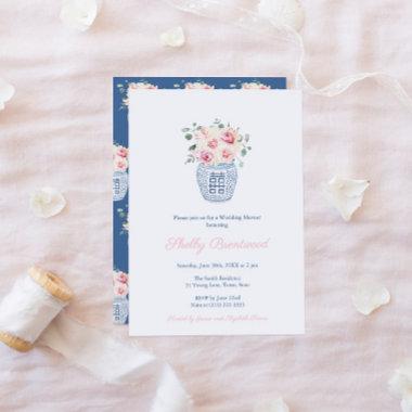 Timeless Pink and Chinoiserie Blue Wedding Shower Invitations