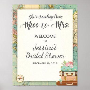 Travel Bridal shower Welcome Sign Miss to Mrs