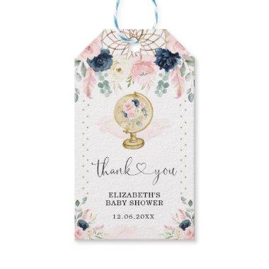 Travel Dreamcatcher Blush Navy Flower Baby Shower Gift Tags