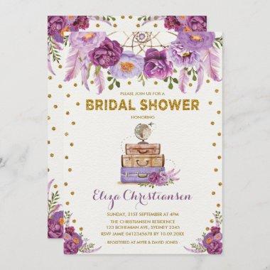 Travel Purple Floral Dreamcatcher Bridal Shower Invitations