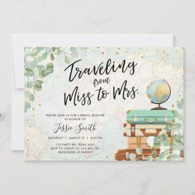 Traveling From Miss to Mrs Greenery Bridal Shower Invitations
