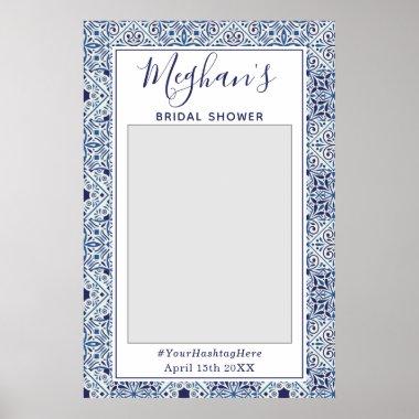 Trendy Blue tiles Bridal Shower Photo Booth Poster