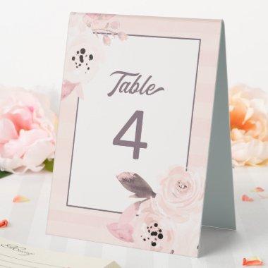 Trendy Blush Pink & Mauve Floral Table Number Table Tent Sign