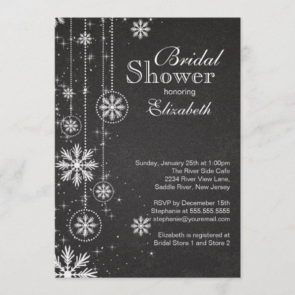 Trendy Chalkboard Snowflakes Winter Bridal Shower Invitations