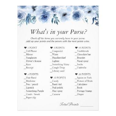 Trendy Dusty Blue Floral What's In Your Purse Game Flyer