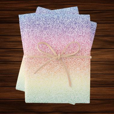 Trendy Faux Glitter Rainbow Ombre Elegant Wrapping Paper Sheets
