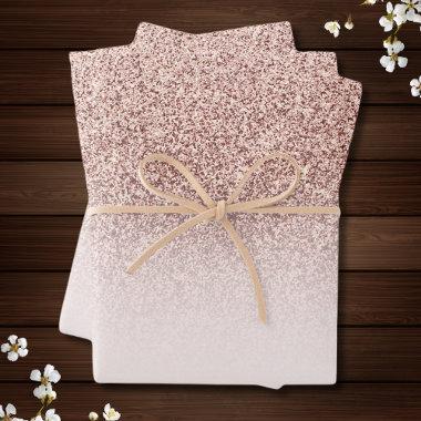 Trendy Faux Glitter Rose Gold Elegant ombre Wrapping Paper Sheets