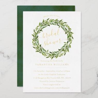 Trendy Laurel Wreath Greenery Bridal Shower Real Foil Invitations