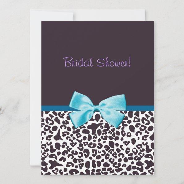 Trendy Leopard Print and Blue Ribbon Bridal Shower Invitations