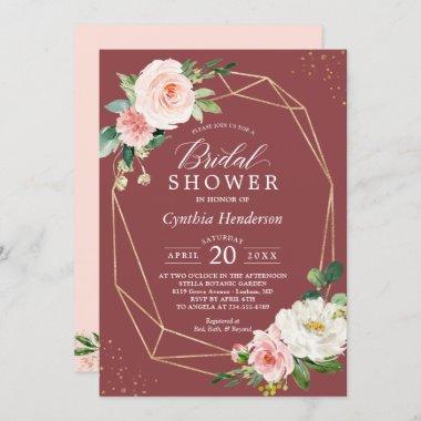 Trendy Romantic Cinnamon Rose Floral Bridal Shower Invitations