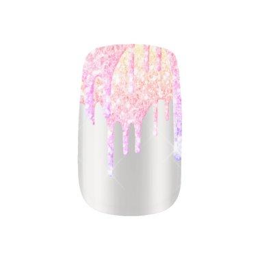 Trendy Silver Rainbow Glitter Drips Luxury Minx Nail Art