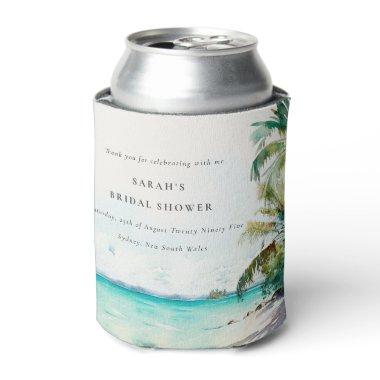 Tropical Beach Watercolor Palm Trees Bridal Shower Can Cooler