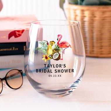 Tropical Flamingo Bridal Shower Stemless Wine Glass