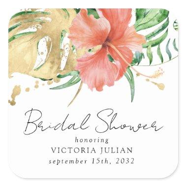 Tropical Floral Destination Wedding Bridal Shower Square Sticker