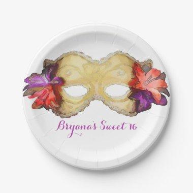 Tropical Floral Masquerade Mask Elegant Party Paper Plates