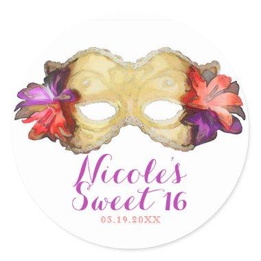 Tropical Floral Masquerade Mask Party Custom Favor Classic Round Sticker