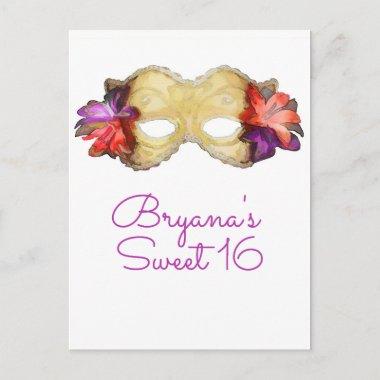 Tropical Floral Masquerade Mask Save the Date Announcement PostInvitations