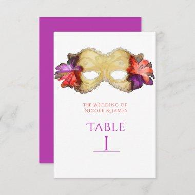 Tropical Floral Masquerade Mask Table Number Card