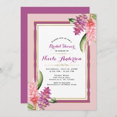 Tropical Floral Orchid Purple Pink Bridal Shower Invitations