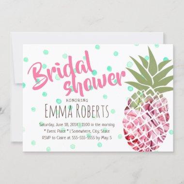 Tropical Floral Pineapple Polka Dots Bridal Shower Invitations