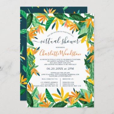 Tropical floral watercolor script virtual shower Invitations