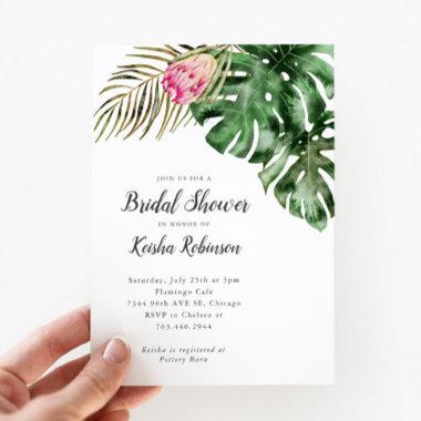 Tropical Greenery Watercolor Bridal Shower Invitations