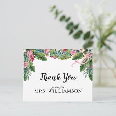 Tropical Leaves Floral Bridal Shower Thank You PostInvitations