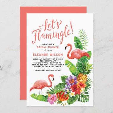 Tropical Let's Flamingle Summer Bridal Shower Invitations