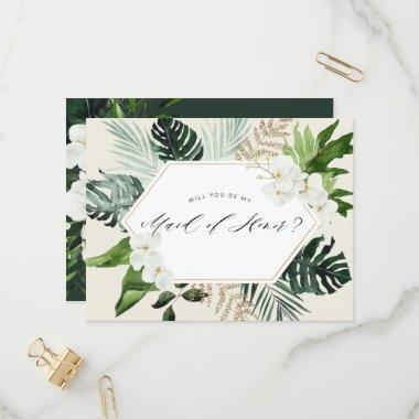 tropical palm floral maid of honor proposal Invitations
