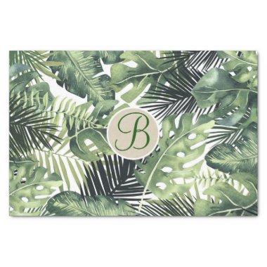 Tropical Palm Leaves Chic Monogram Letter Initial Tissue Paper