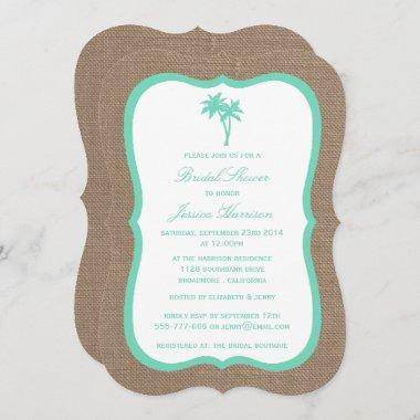 Tropical Palm Tree Burlap Beach Bridal Shower Invitations